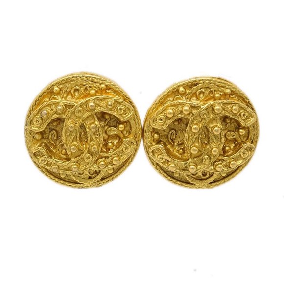 Chanel Button Earrings Gold Clip-On - Picture 1 of 4
